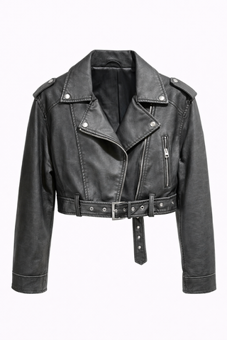 Кожено яке дамско – Cropped Biker стил