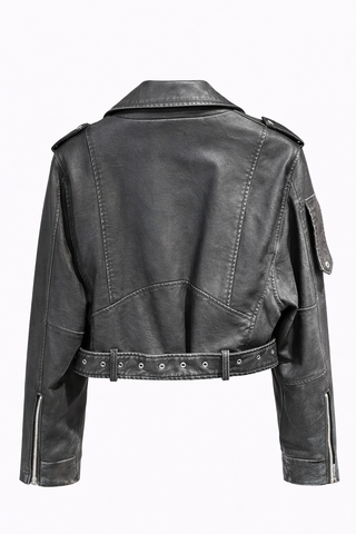 Кожено яке дамско – Cropped Biker стил