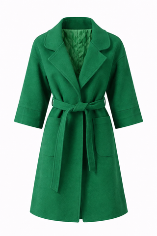 Зелено дамско палто Belted Elegance – Chic Coat с колан