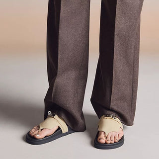 Дамски Велурени Чехли Beige с Метален Акцент
