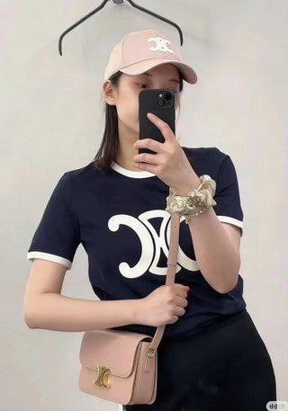 Дамска Тениска Navy Blue с Контрастно Лого