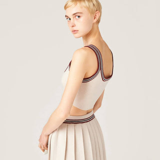 Дамски Къс Плетен Потник Cream White