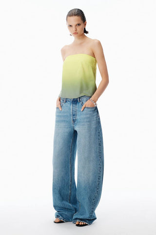 Дамски дънки Wide Leg с камъни – модерен широк модел